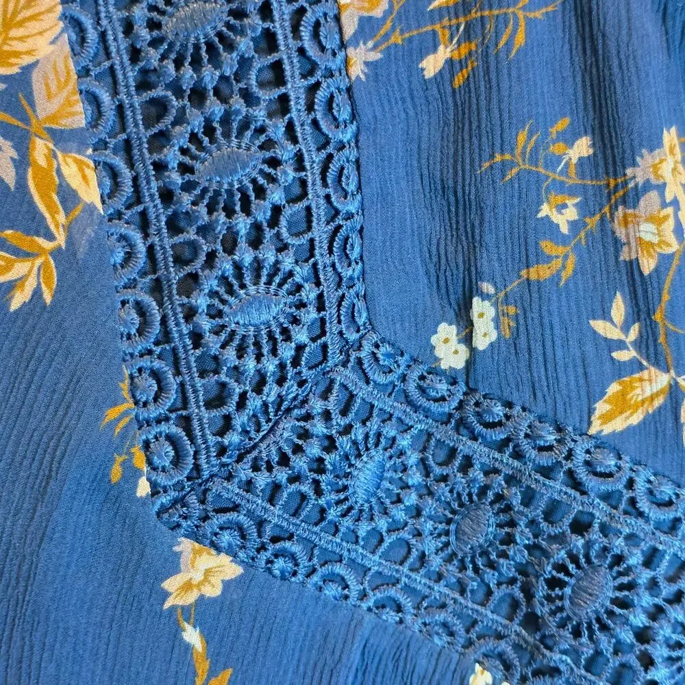 Sundance Highland Garden Silk Tunic Blouse Floral Sz XL Blue Pullover Sheer $138 - Picture 8 of 16